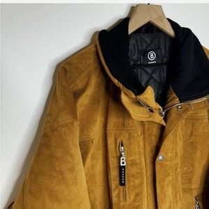 Vintage Bogner Faux Suede Utility Bomber Jacket Water Resistant Size 42 Tan